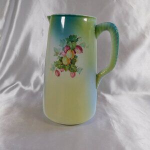 Owens Minery China Green Floral Pitcher, Serving Pot,  Milk Jug # 23484